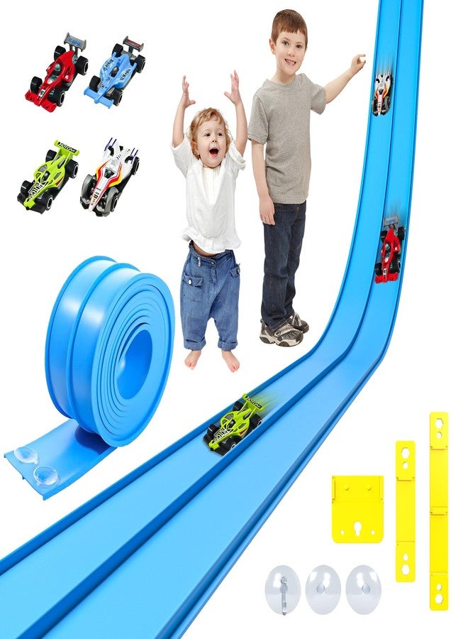 Doloowee Flexible Race Car Track, 16.4ft Car Track for Kids with Suction Cups, Rolls Up Portable Racetrack for Kids 3+ Years Old - Image 1